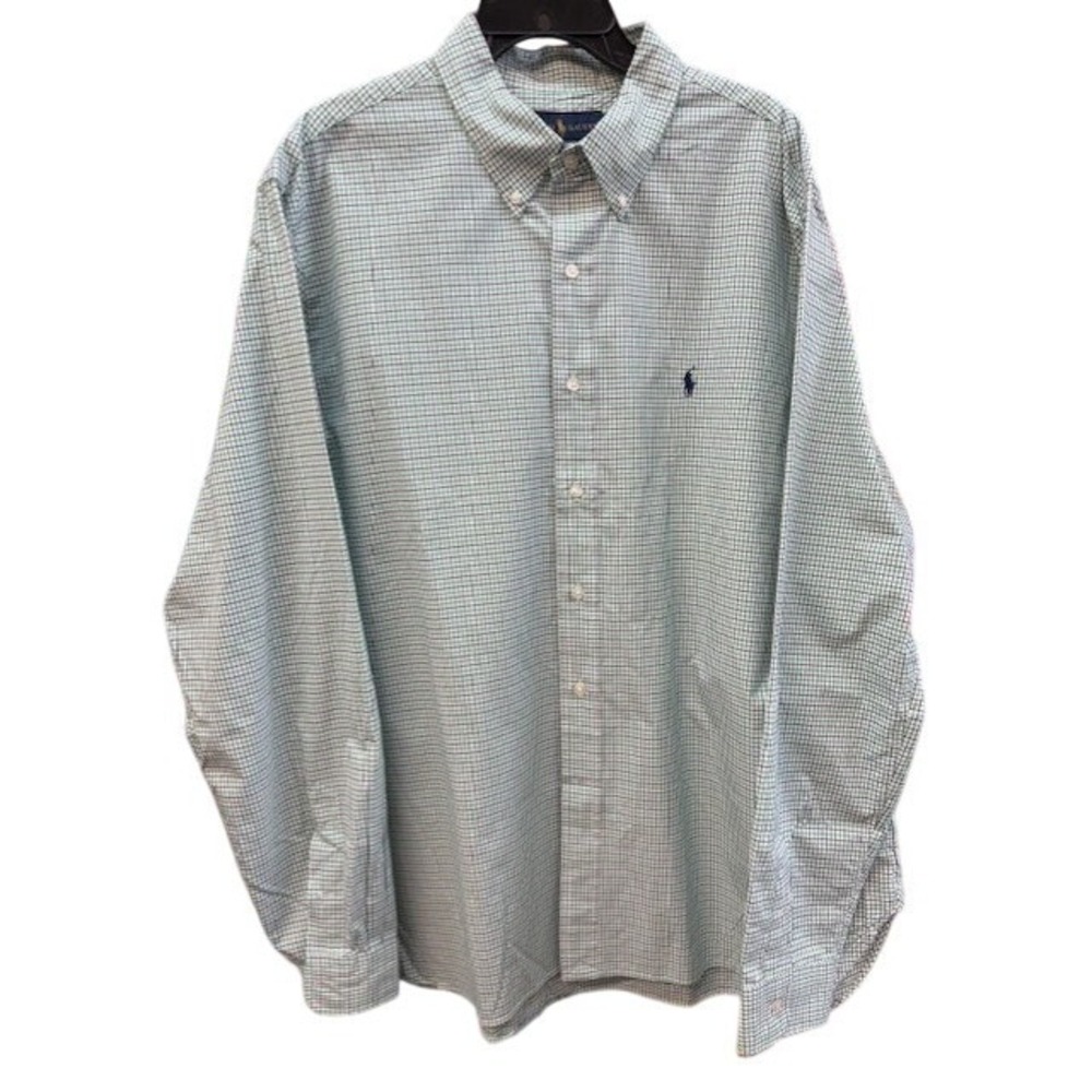 Polo Ralph Lauren Mens Green Navy Micro Check Button Down Shirt Size 17.5